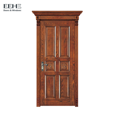 As portas do quarto da madeira maciça do verniz de Eco/100% 6 almofadam as portas interiores de madeira